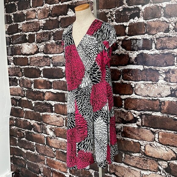 Alfani Dress Big Floral Print Pink White V-Neck Midi Size Large L - Picture 7 of 16